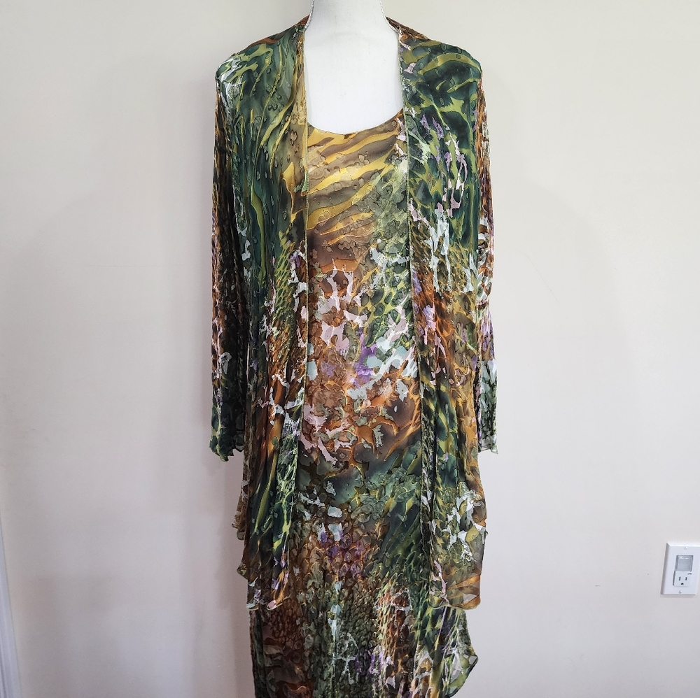 simply silk dresses and jackets Simply Silk Floral 100% Silk 2 Pc Dress Jacket Ruffle Fairy Artsy L Blue 1766